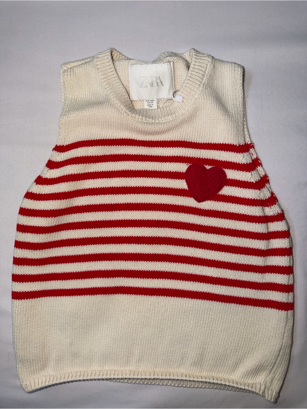 ZARA Kids Striped Heart Knit Vest | 8–9 Years